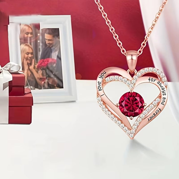 Luxury Red Zircon Heart Necklace with 6 Roses Gift Box