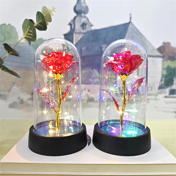 Timeless Romance Glass Cover Eternal Rose LED Light Foil Flower