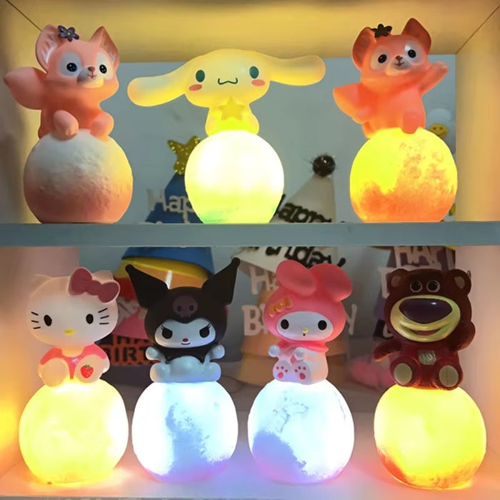 Kawaii 3D LED Night Light Sanrio Cinnamoroll & Hello Kitty Moon Lamp