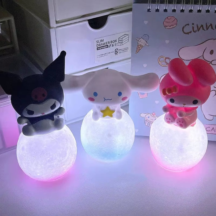 Kawaii 3D LED Night Light Sanrio Cinnamoroll & Hello Kitty Moon Lamp