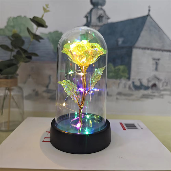 Timeless Romance Glass Cover Eternal Rose LED Light Foil Flower