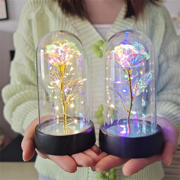 Timeless Romance Glass Cover Eternal Rose LED Light Foil Flower