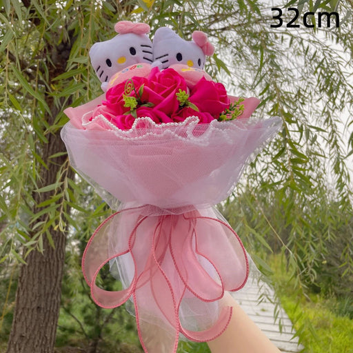 Kawaii Hello Kitty Bouquet Artificial Flowers & Cat Doll