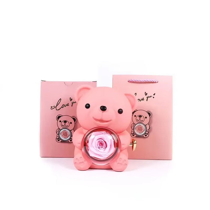 Eternal Love Gift Box Rose Bear Necklace Jewelry Box