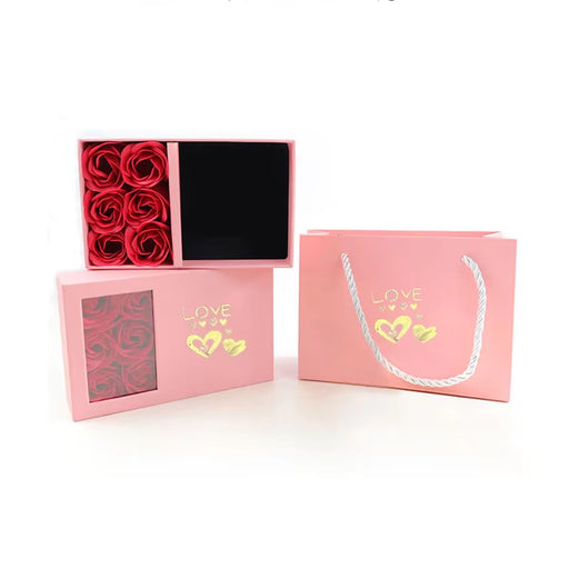 Luxury Red Zircon Heart Necklace with 6 Roses Gift Box