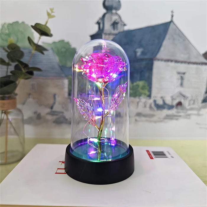 Timeless Romance Glass Cover Eternal Rose LED Light Foil Flower