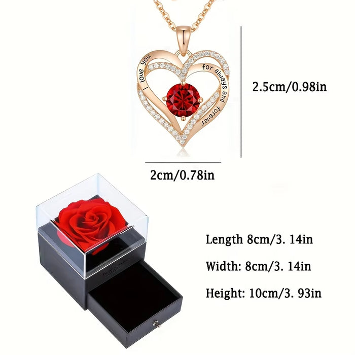 Love's Flame: Red Zircon Pendant Necklace with Rose Gift Box