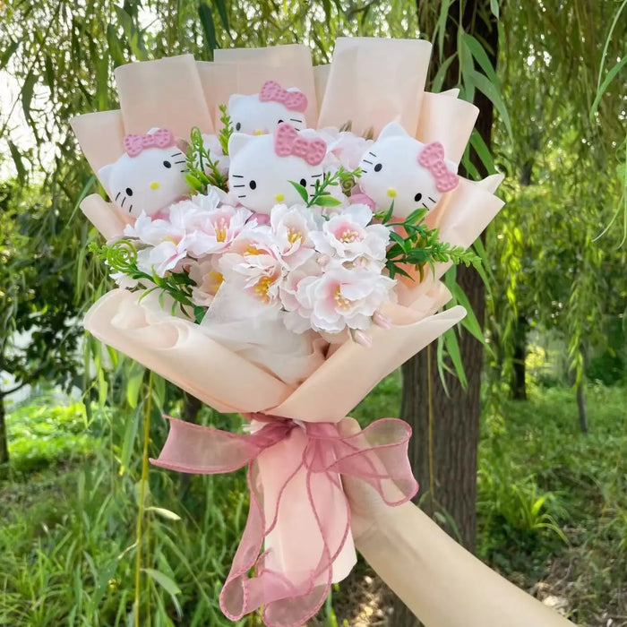 Kawaii Hello Kitty Bouquet Artificial Flowers & Cat Doll