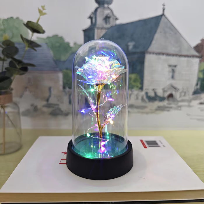 Timeless Romance Glass Cover Eternal Rose LED Light Foil Flower