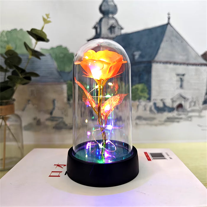 Timeless Romance Glass Cover Eternal Rose LED Light Foil Flower