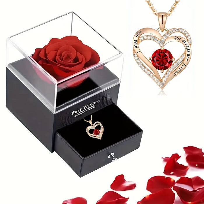 Love's Flame: Red Zircon Pendant Necklace with Rose Gift Box