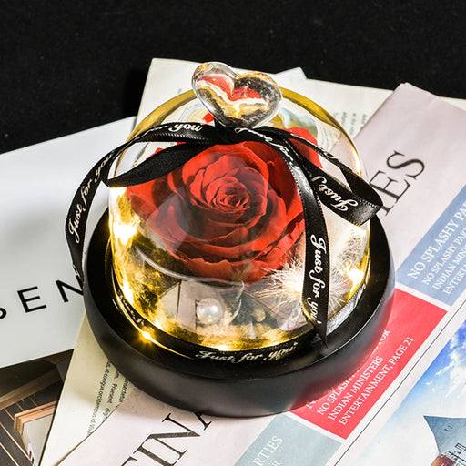 Timeless Romance LED Light Eternal Flowers in Heart Glass Dome