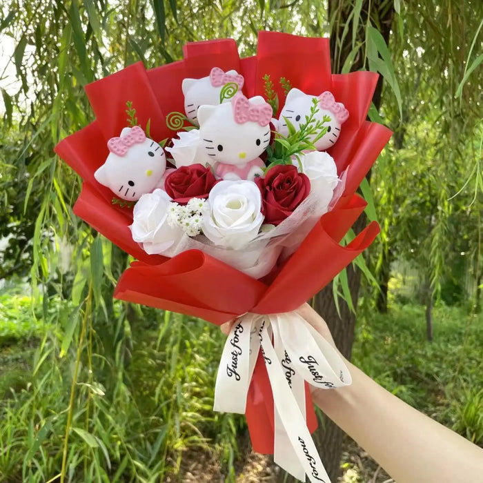 Kawaii Hello Kitty Bouquet Artificial Flowers & Cat Doll