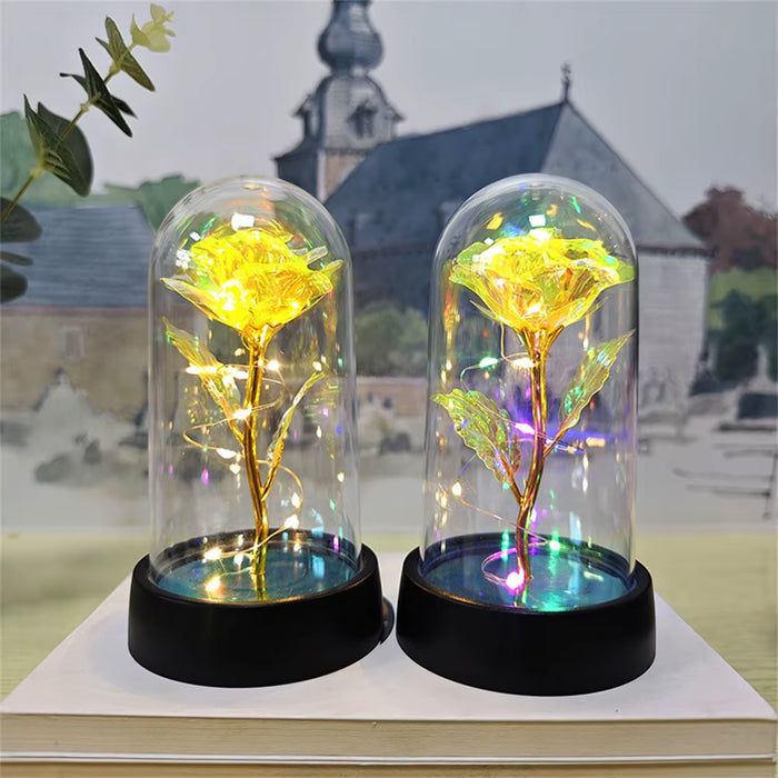 Timeless Romance Glass Cover Eternal Rose LED Light Foil Flower