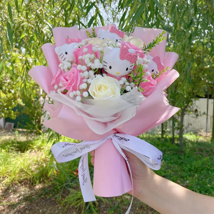 Kawaii Hello Kitty Bouquet Artificial Flowers & Cat Doll