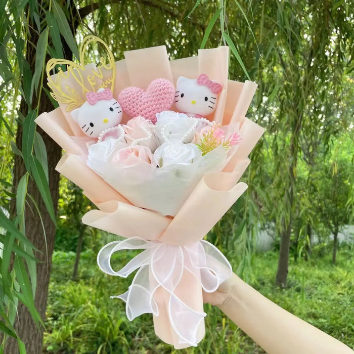 Kawaii Hello Kitty Bouquet Artificial Flowers & Cat Doll