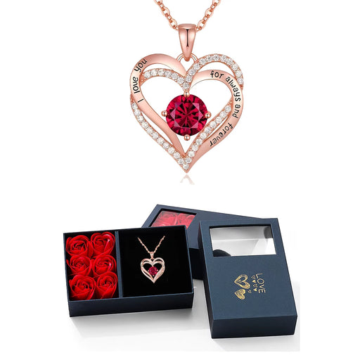 Luxury Red Zircon Heart Necklace with 6 Roses Gift Box