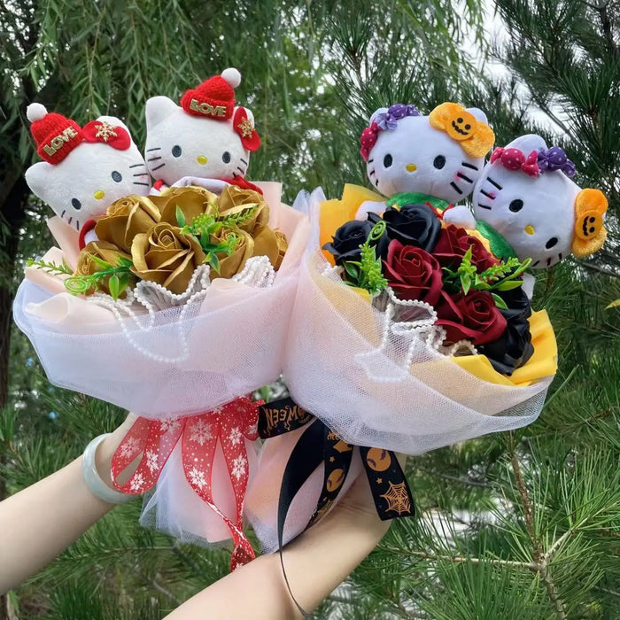 Kawaii Hello Kitty Bouquet Artificial Flowers & Cat Doll