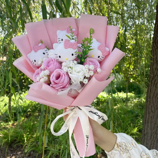 Kawaii Hello Kitty Bouquet Artificial Flowers & Cat Doll