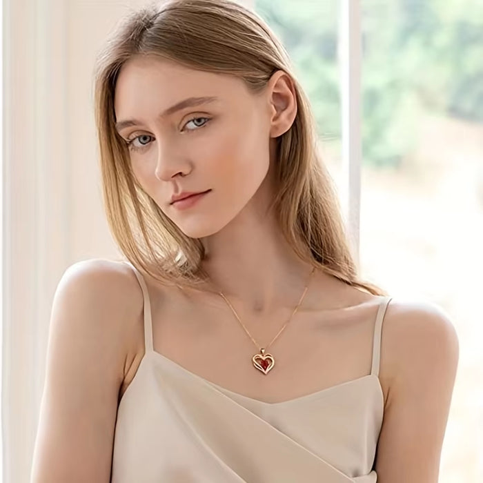 Love's Flame: Red Zircon Pendant Necklace with Rose Gift Box